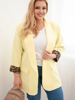 Dámská bunda Plus Size s podšívkou v leopardím vzoru žlutá