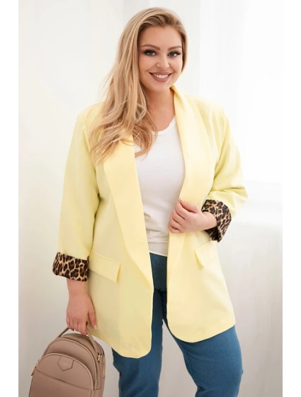 Dámská bunda Plus Size s podšívkou v leopardím vzoru žlutá
