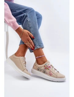 Dámské kožené tenisky model 21651392 béžové - Zazoo