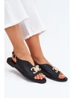 Dámské Sandály Na Plochém Podpatku Se Zlatou Ozdobou Černé Amelira Dámské Sandály Na Plochém Podpatku Se Zlatou Ozdobou Černé Amelira