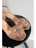 Sandály na podpatku s ozdobou D&A MR52-238 Růžové zlato