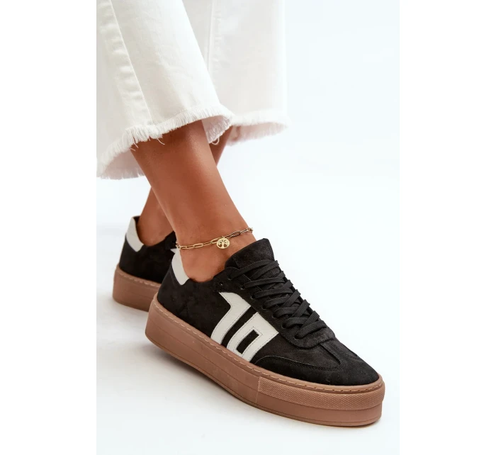 Dámské kožené tenisky Zazoo na platformě černé