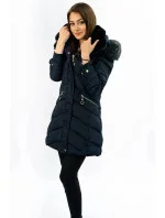Tmavě modrá prošívaná dámská zimní bunda s kapucí (w732) Tmavě modrá prošívaná dámská zimní bunda s kapucí (w732)
