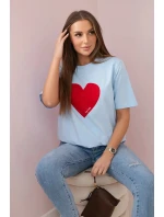 Bavlněná halenka s potiskem srdce modrý Bavlněná halenka s potiskem srdce modrý