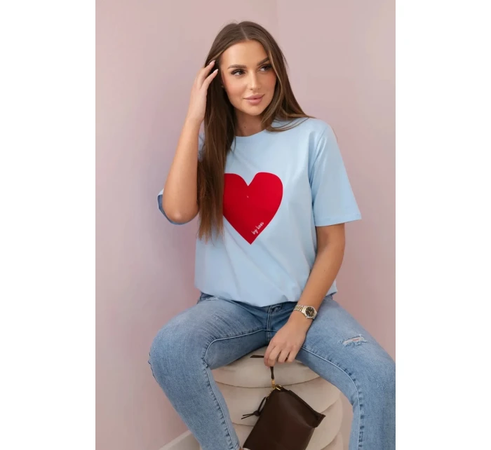 Bavlněná halenka s potiskem srdce modrý Bavlněná halenka s potiskem srdce modrý