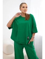 Bavlněný komplet halenka + kalhoty zelený