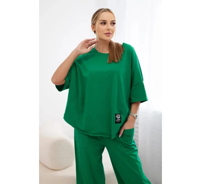 Bavlněný komplet halenka + kalhoty zelený