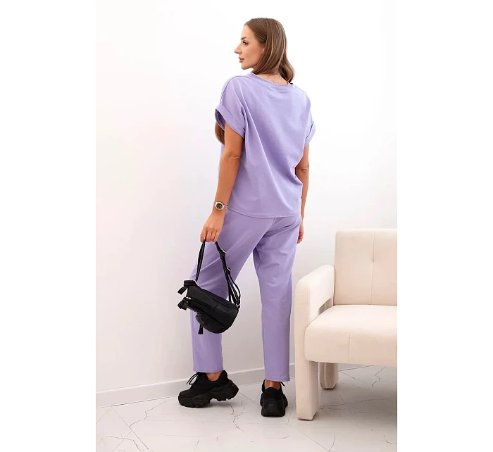 Bavlněný komplet halenka + kalhoty světlá fialová