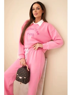 Dámská souprava máslová mikina s límečkem a rovné kalhoty světle růžový