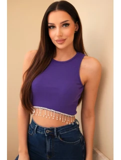 Dámský krátký žebrovaný top z bavlny s ozdobnými třásněmi fialová