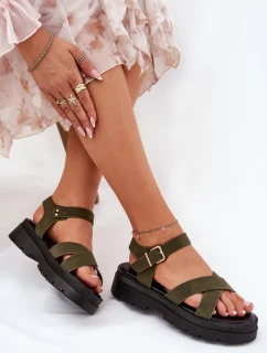 Dámské sandály na platformě z eko kůže tmavě zelené model 21688424 - Boto