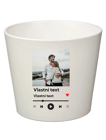 Bílý keramický květináč s vlastním odkazem na oblíbenou písničku - malý 