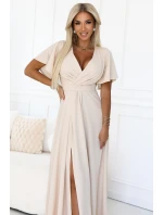 dlouhé šaty s rozparkem na rukávy a výstřihem BEACH model 21257172 - numoco dlouhé šaty s rozparkem na rukávy a výstřihem BEACH model 21257172 - numoco