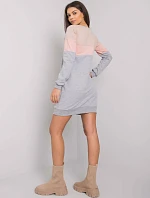 Dámská tříbarevná dlouhá mikina s kapsami béžová/růžová/šedá (5869)
