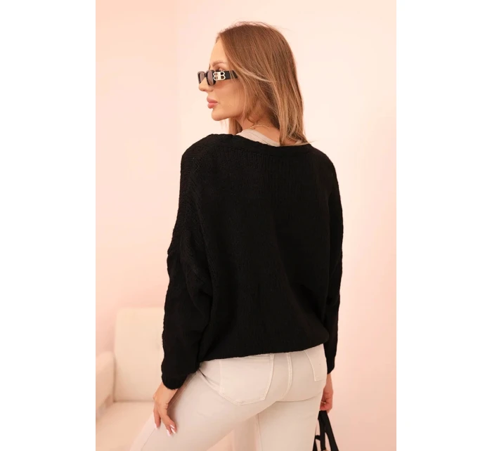 Svetr dámský s výstřihem do V a knoflíky černý Svetr dámský s výstřihem do V a knoflíky černý