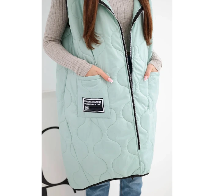 Dámská prošívaná vesta Plus Size s kapucí na zip mátová