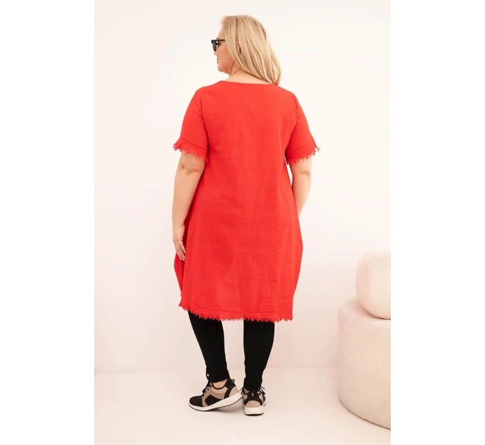 Dámské bavlněné šaty Plus Size s delším zadním dílem a kapsou červená