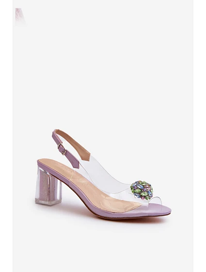 Průhledné sandály na podpatku s ozdobou fialové D&A model 21655907 - S.Barski