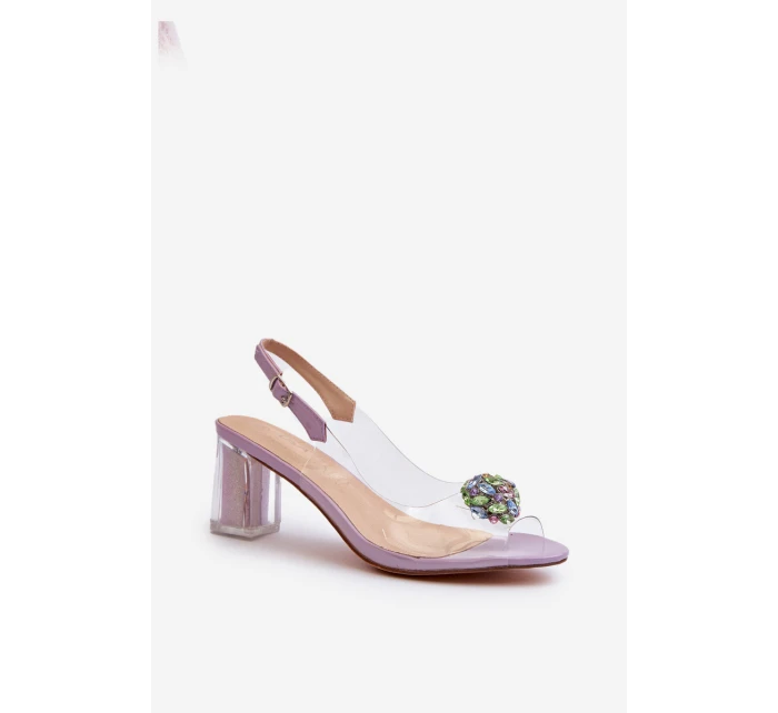 Průhledné sandály na podpatku s ozdobou fialové D&A MR38-454