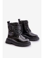 Lakované boty dívčí zateplené kožešinou na zip černé model 21672490 - Boto