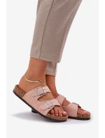 Textilové pantofle na korkové podrážce s přezkami růžové Atera Textilové pantofle na korkové podrážce s přezkami růžové Atera