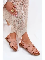 Dámské Sandály Na Plochém Podpatku Se Zlatými Růžové model 21702293 - Boto Dámské Sandály Na Plochém Podpatku Se Zlatými Růžové model 21702293 - Boto