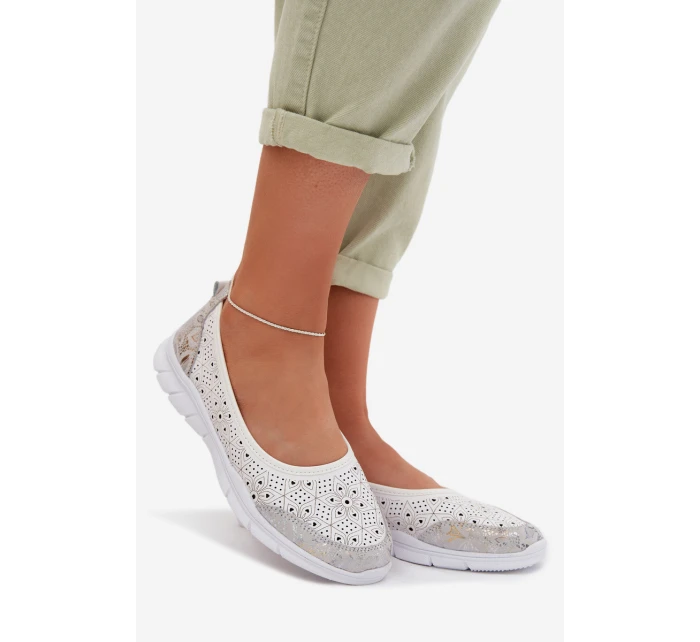 Kožené Ažurové Baleríny model 22027780 Bílé - S.Barski