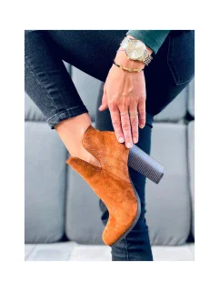 Dámské kotníkové boty na sloupkovém podpatku UK11P Hnědá Camel - Seastar