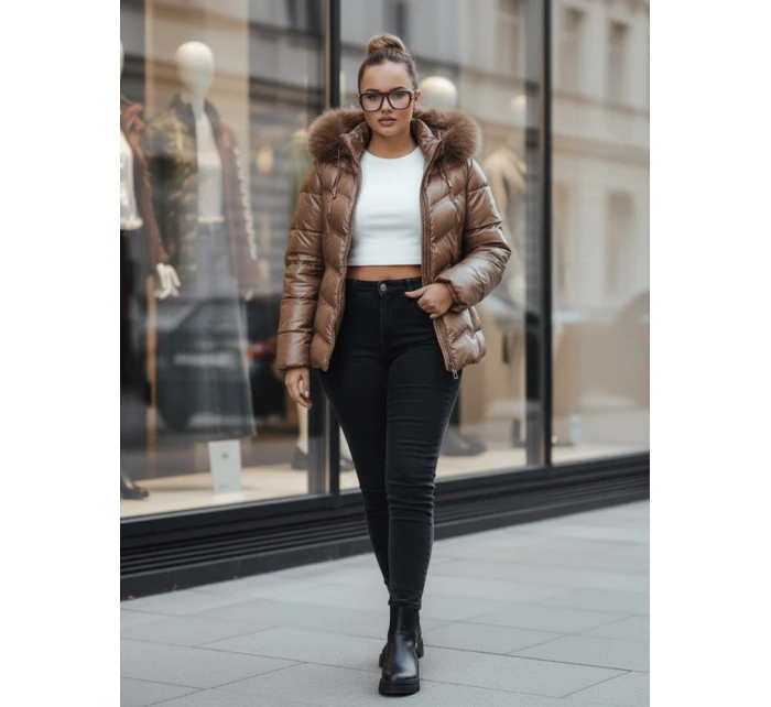 Dámská prošívaná zimní bunda s kožešinou hnědá Dstreet model 21994165 - FashionStreet