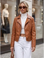 Dámská bunda ve stylu Ramones z ekologické kůže, hnědá, FashionStreet TY5731 Dámská bunda ve stylu Ramones z ekologické kůže, hnědá, FashionStreet TY5731