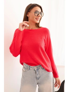 Dámský svetr z viskózy s dlouhým rukávem a kulatým výstřihem malinový