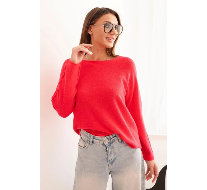 Dámský svetr z viskózy s dlouhým rukávem a kulatým výstřihem malinový
