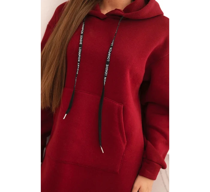 Dámská bavlněná šaty s kapucí zateplená bordová