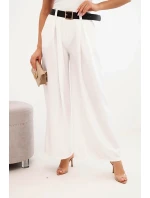 Dámské kalhoty s širokými nohavicemi a ecru páskem ecru Dámské kalhoty s širokými nohavicemi a ecru páskem ecru