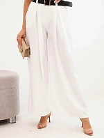 Dámské kalhoty s širokými nohavicemi a ecru páskem ecru