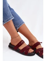 Dámské pantofle s pásky a zlatým přezkou Bordó Selorina Dámské pantofle s pásky a zlatým přezkou Bordó Selorina