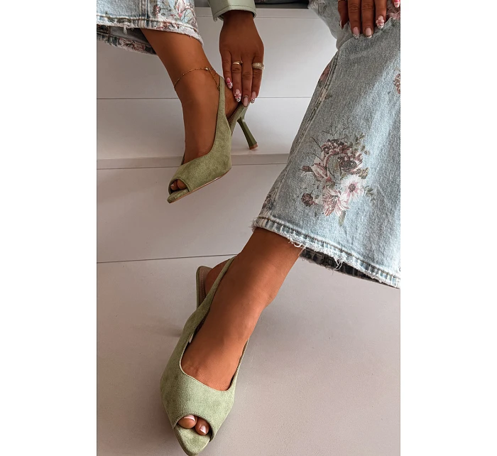 Dámské sandály na jehlovém podpatku Eko semiš zelené model 22092022 - Boto