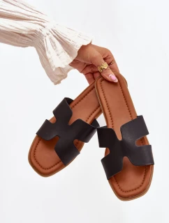 Dámské ploché pantofle s výřezy – černé