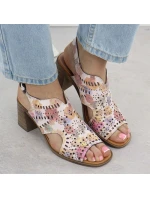 Dámské květinové ažurové sandály na podpatku Jezzi 24125