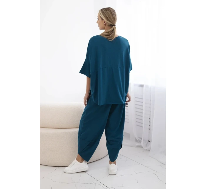 Bavlněný komplet halenka + kalhoty námořní