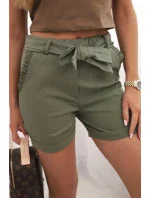 Dámské šortky s mašlí a volánky khaki