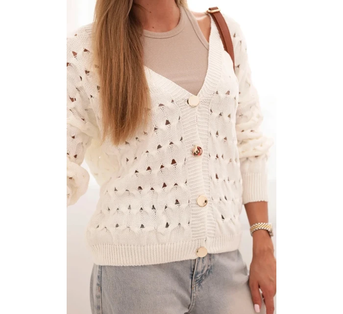 Dámský svetr s výstřihem do V a zlatými knoflíky ecru
