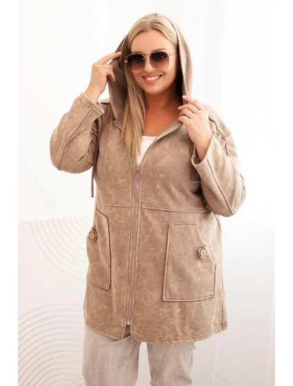 Dámská mikina Plus Size s kapucí a  camelová model 21272115 - K-Fashion