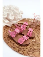 Lakýrované dětské sandálky ozdobené květy Růžové Tinette