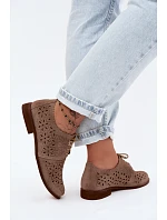 Kožené Semišové Dámské Polobotky S Otevřeným Vzorem Na Ploché Podpatku Zazoo 4156 Cappuccino
