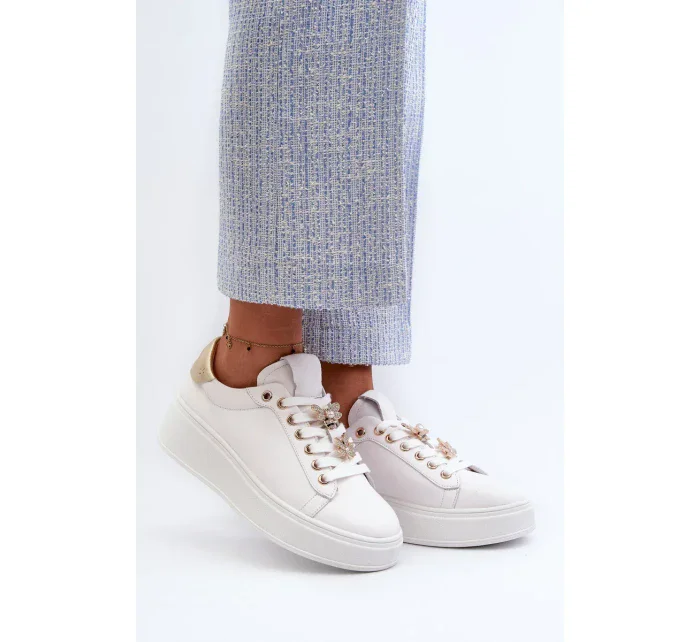 Dámské kožené tenisky na platformě s kolíky D&A White Dámské kožené tenisky na platformě s kolíky D&A White