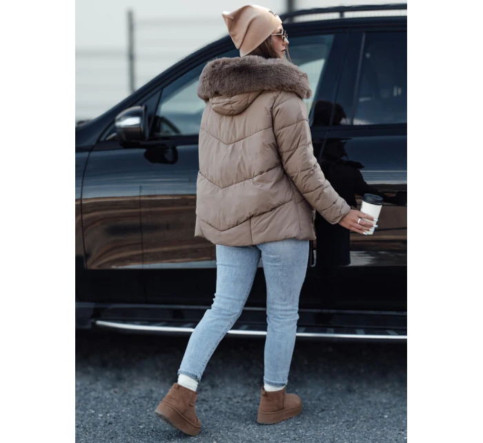 Dámská zimní bunda FIXMIX prošívaná s kapucí tmavě béžová FashionStreet TY4674