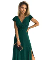 411-1 CRYSTAL třpytivé dlouhé šaty s výstřihem - BOTTLE GREEN 411-1 CRYSTAL třpytivé dlouhé šaty s výstřihem - BOTTLE GREEN