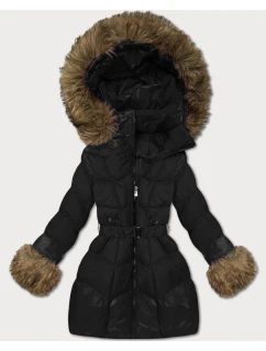 Černá dámská prošívaná bunda pro přechodné období s kožešinou model 21486688 - J.STYLE