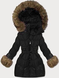 Černá dámská prošívaná bunda pro přechodné období s kožešinou model 21486688 - J.STYLE